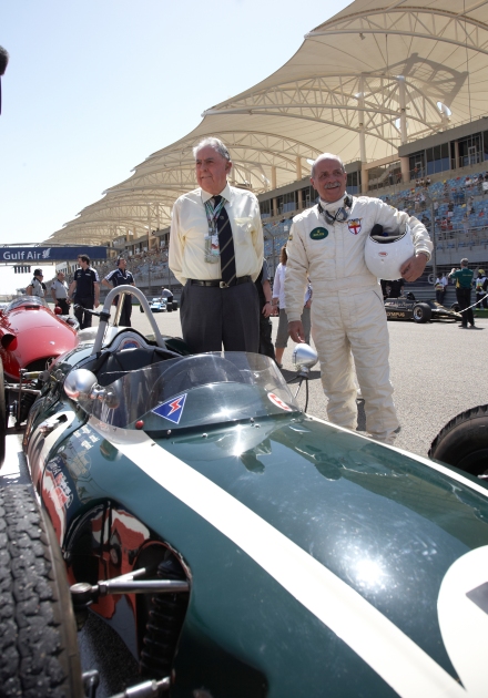 Sir Jack Brabham on the grid with his old steed