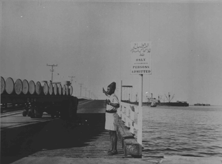 The oil drums lined up on Sitra wharf in 1940