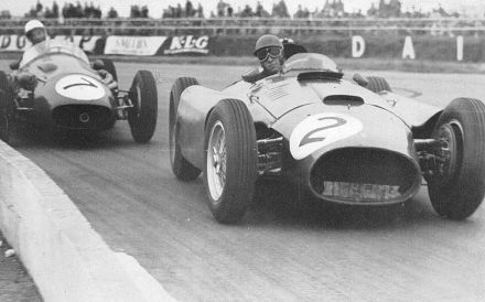 As close off the track as on it: Collins leads Moss, Silverstone 1956