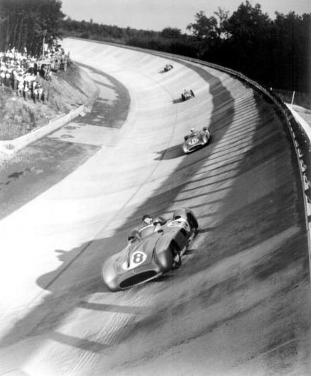Kling and 00006 are third in the W196 train behind Fangio and Moss