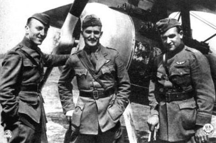 Rickenbacker (left) and Kenneth Marr flank America's first official air ace: Douglas Campbell