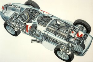 The Mercedes-Benz W196 with its straight eight engine