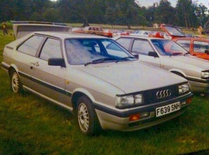 The silver Audi Coupé in which Mervyn thundered around the Festival, putting on the show (replaced by a BSA motorbike on public days!)