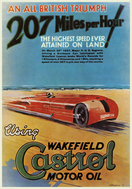 Wakefield Castrol Motor Oil, Vintage Land Speed Record poster. S